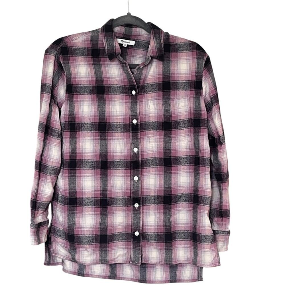 Madewell Pink Black Plaid Cotton Flannel Shirt size XS